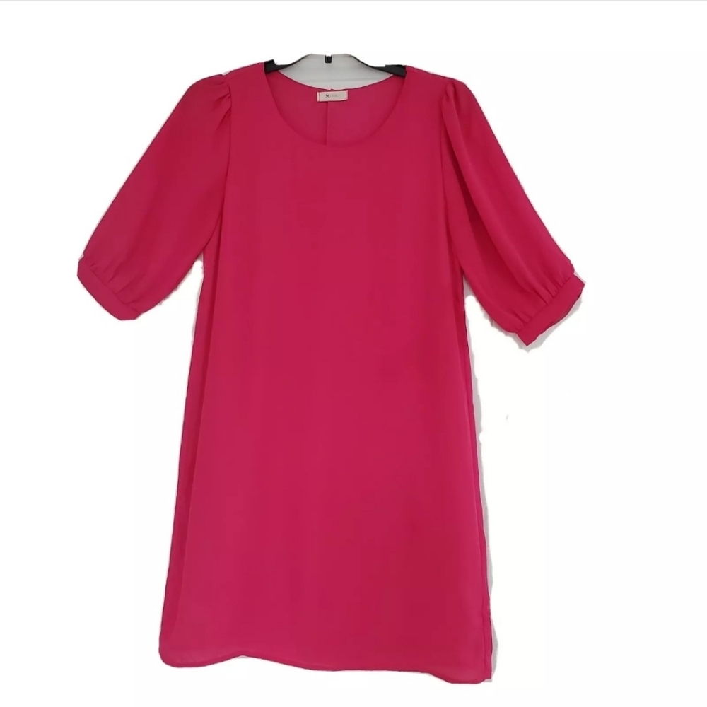 Everly Hot Pink poly rayon blend shift dress